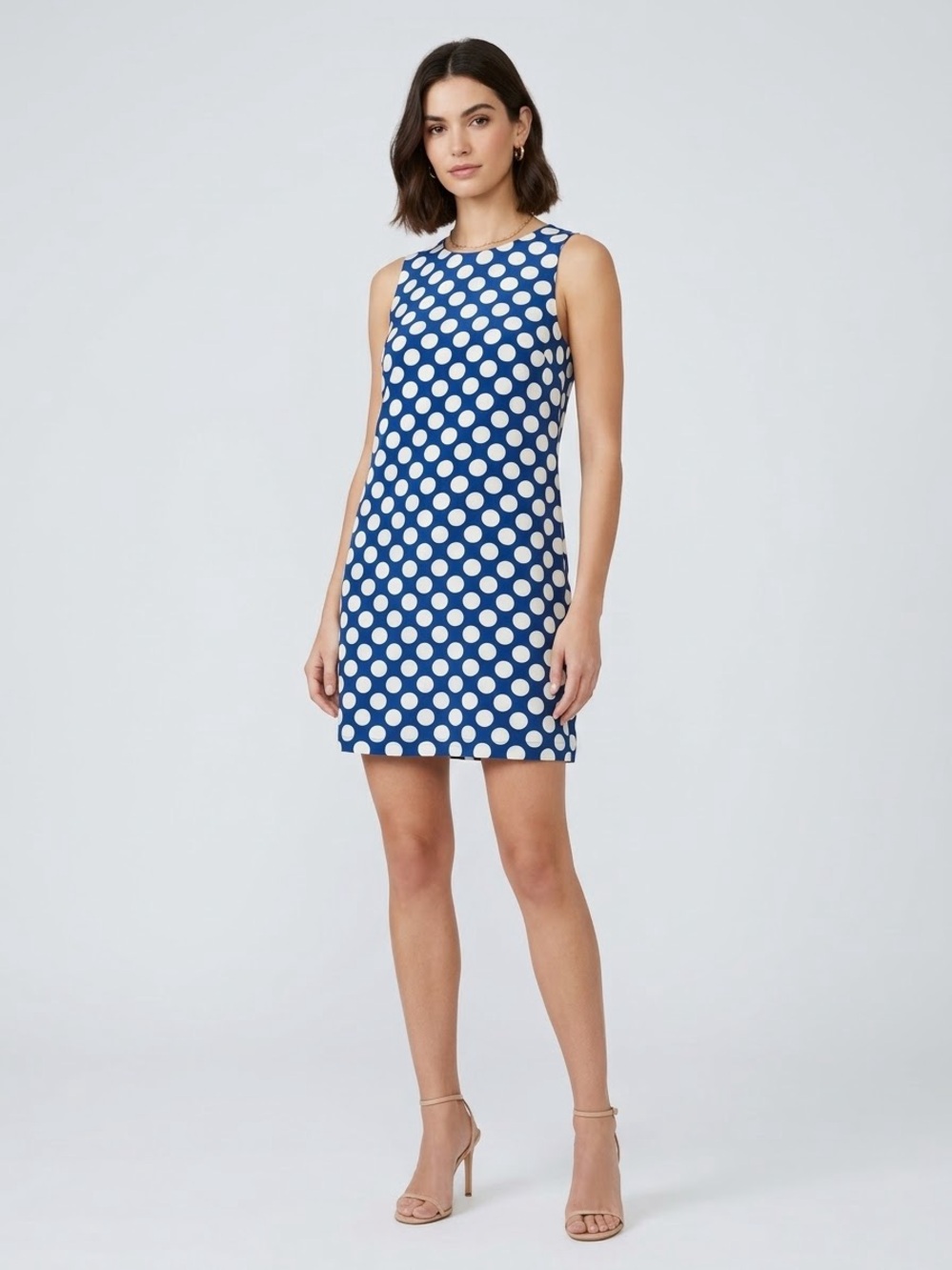 Amanda Uprichard Blue White Polka Dot Silk Shift Dress Small Sleeveless Preppy